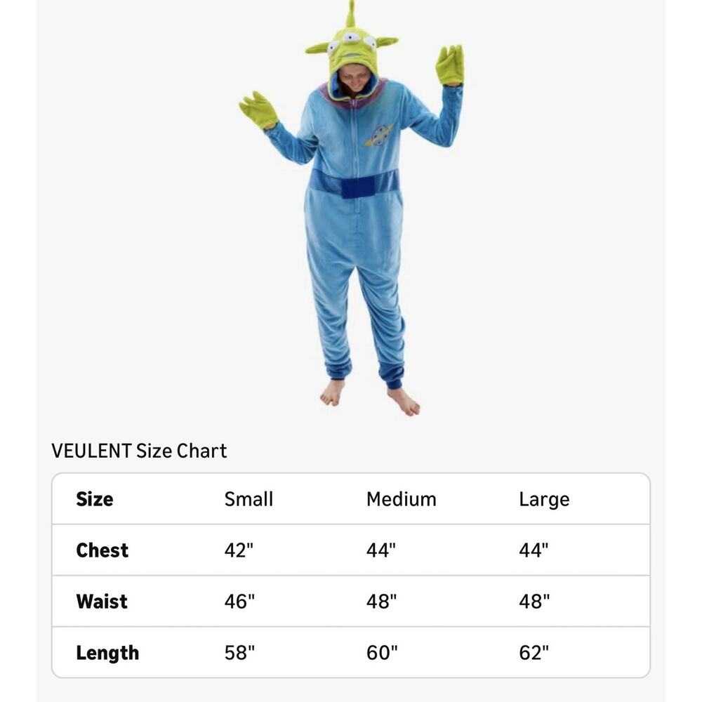 VEULENT Adult Alien One Piece Pajamas Unisex Costume Green Blue Size Large NEW - Picture 7 of 7